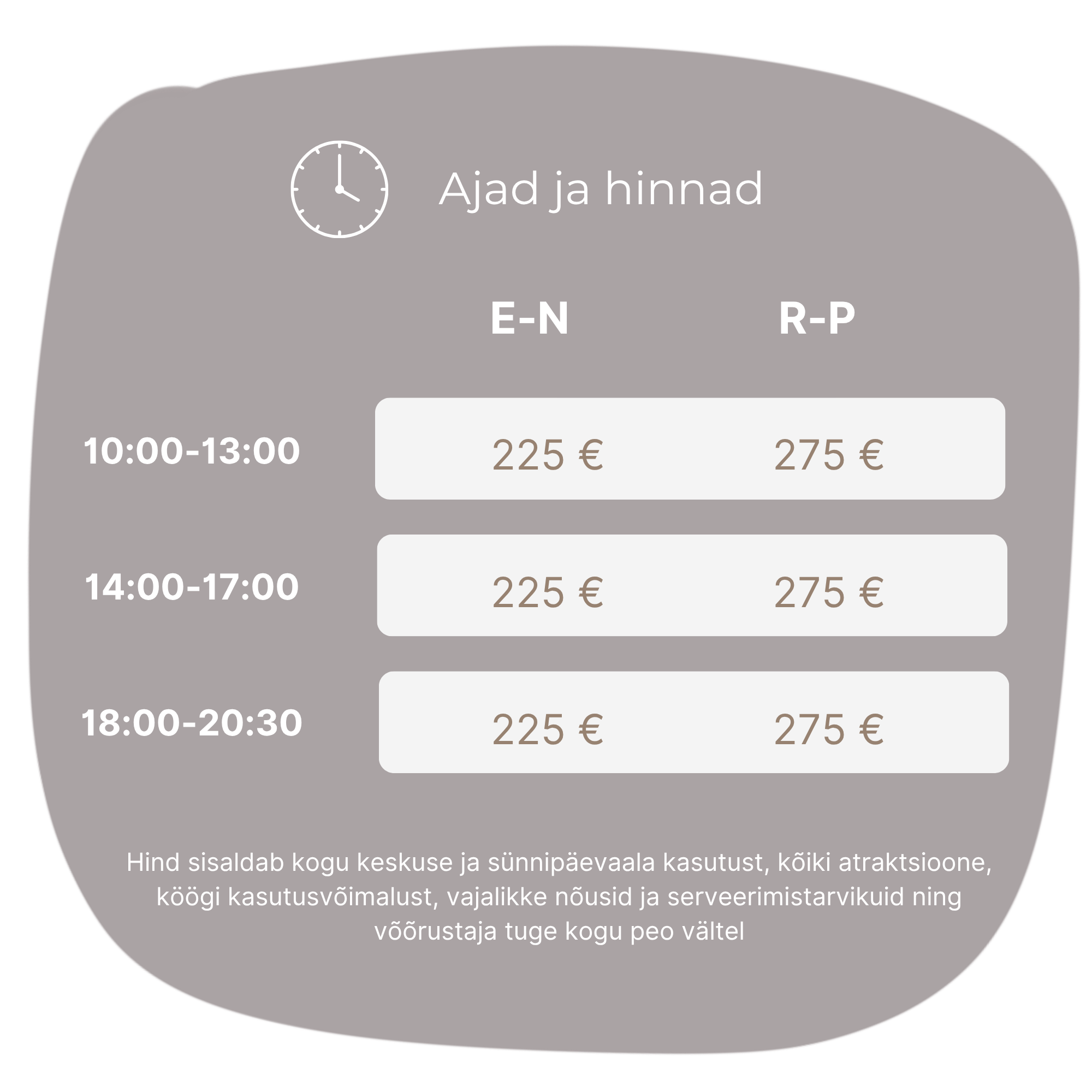 Ajad ja hinnad ruumide broneerimiseks